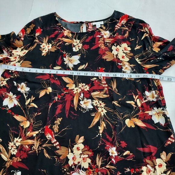 J Jill Black/Red Foliage 3/4 Sleeve Top Size Large - Picture 4 of 9